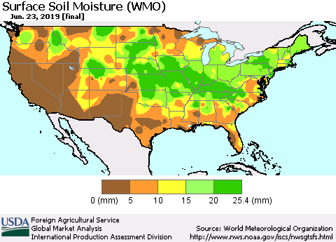 United States Surface Soil Moisture (WMO) Thematic Map For 6/17/2019 - 6/23/2019