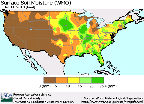United States Surface Soil Moisture (WMO) Thematic Map For 7/8/2019 - 7/14/2019