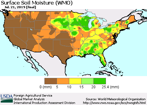 United States Surface Soil Moisture (WMO) Thematic Map For 7/15/2019 - 7/21/2019