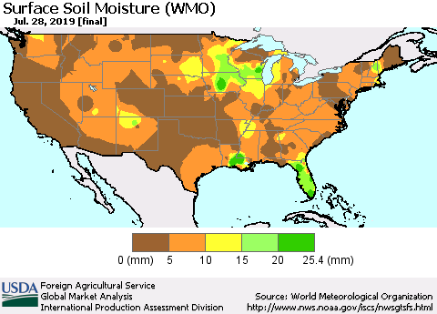 United States Surface Soil Moisture (WMO) Thematic Map For 7/22/2019 - 7/28/2019