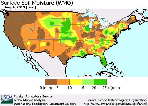 United States Surface Soil Moisture (WMO) Thematic Map For 7/29/2019 - 8/4/2019