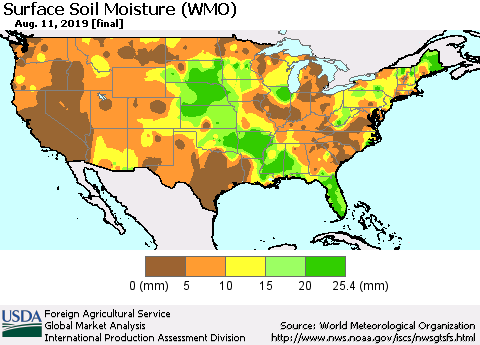 United States Surface Soil Moisture (WMO) Thematic Map For 8/5/2019 - 8/11/2019