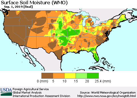 United States Surface Soil Moisture (WMO) Thematic Map For 8/26/2019 - 9/1/2019