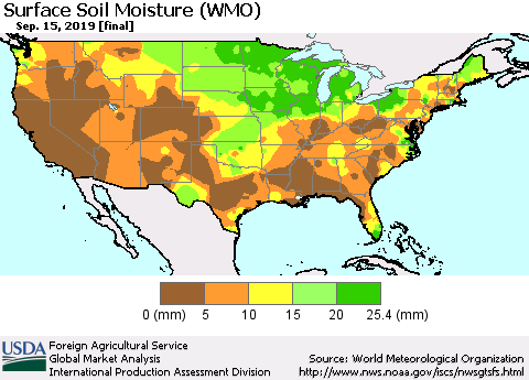 United States Surface Soil Moisture (WMO) Thematic Map For 9/9/2019 - 9/15/2019