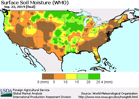 United States Surface Soil Moisture (WMO) Thematic Map For 9/16/2019 - 9/22/2019