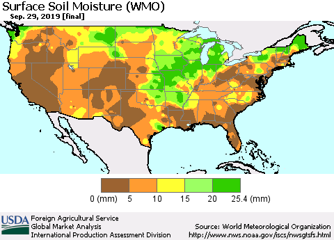 United States Surface Soil Moisture (WMO) Thematic Map For 9/23/2019 - 9/29/2019