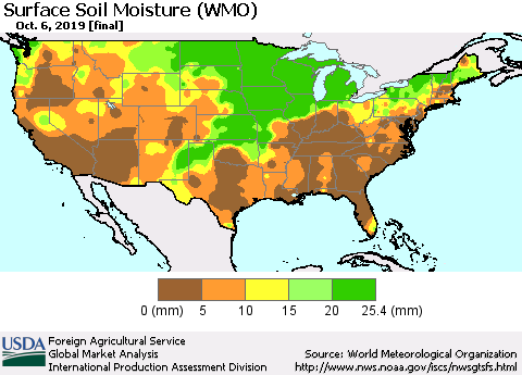 United States Surface Soil Moisture (WMO) Thematic Map For 9/30/2019 - 10/6/2019
