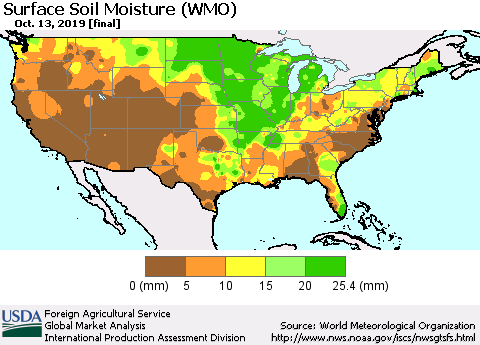United States Surface Soil Moisture (WMO) Thematic Map For 10/7/2019 - 10/13/2019