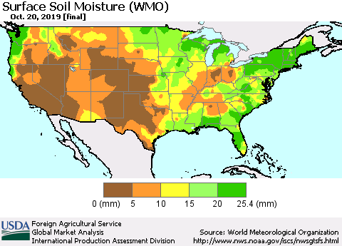 United States Surface Soil Moisture (WMO) Thematic Map For 10/14/2019 - 10/20/2019
