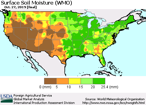 United States Surface Soil Moisture (WMO) Thematic Map For 10/21/2019 - 10/27/2019