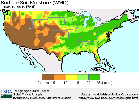 United States Surface Soil Moisture (WMO) Thematic Map For 11/4/2019 - 11/10/2019
