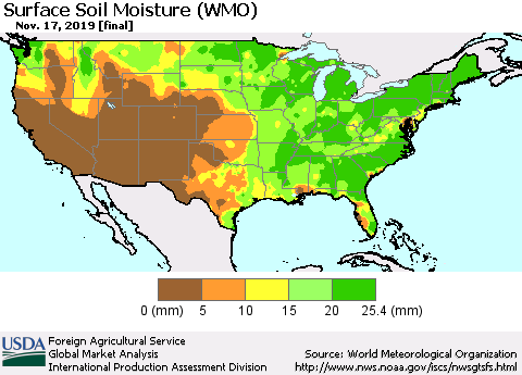United States Surface Soil Moisture (WMO) Thematic Map For 11/11/2019 - 11/17/2019