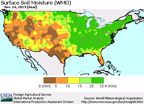 United States Surface Soil Moisture (WMO) Thematic Map For 11/18/2019 - 11/24/2019