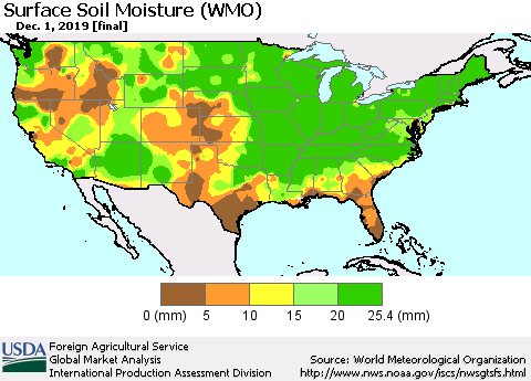 United States Surface Soil Moisture (WMO) Thematic Map For 11/25/2019 - 12/1/2019