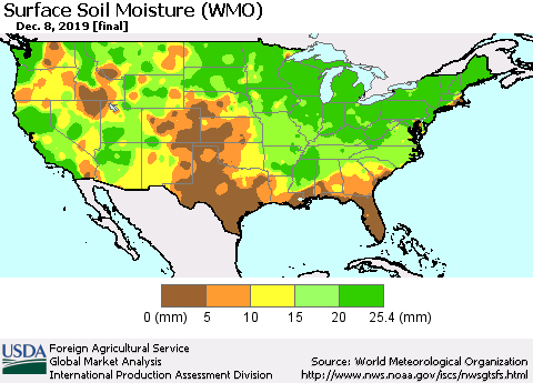 United States Surface Soil Moisture (WMO) Thematic Map For 12/2/2019 - 12/8/2019