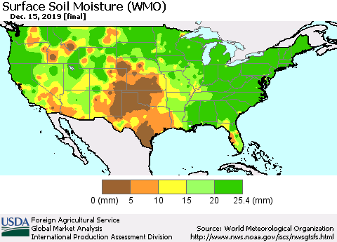 United States Surface Soil Moisture (WMO) Thematic Map For 12/9/2019 - 12/15/2019