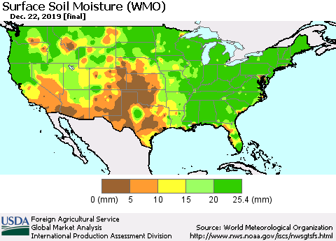 United States Surface Soil Moisture (WMO) Thematic Map For 12/16/2019 - 12/22/2019