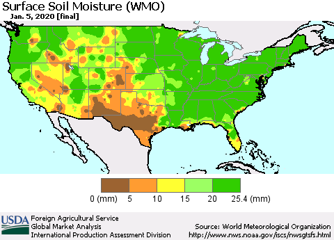 United States Surface Soil Moisture (WMO) Thematic Map For 12/30/2019 - 1/5/2020