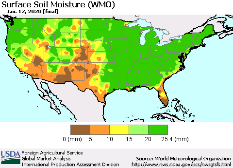 United States Surface Soil Moisture (WMO) Thematic Map For 1/6/2020 - 1/12/2020