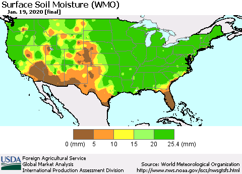 United States Surface Soil Moisture (WMO) Thematic Map For 1/13/2020 - 1/19/2020