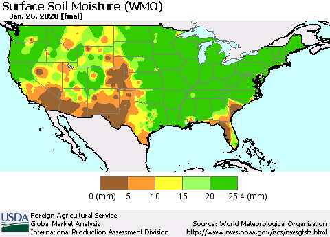 United States Surface Soil Moisture (WMO) Thematic Map For 1/20/2020 - 1/26/2020