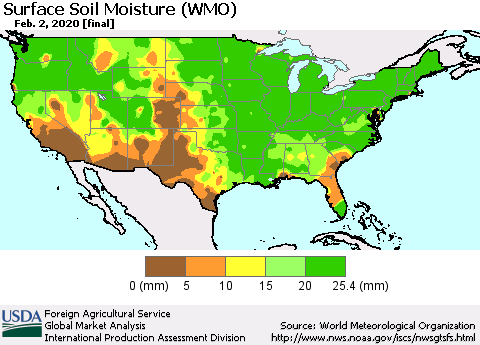 United States Surface Soil Moisture (WMO) Thematic Map For 1/27/2020 - 2/2/2020