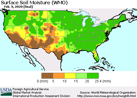 United States Surface Soil Moisture (WMO) Thematic Map For 2/3/2020 - 2/9/2020