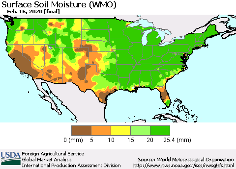 United States Surface Soil Moisture (WMO) Thematic Map For 2/10/2020 - 2/16/2020