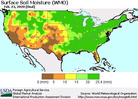 United States Surface Soil Moisture (WMO) Thematic Map For 2/17/2020 - 2/23/2020