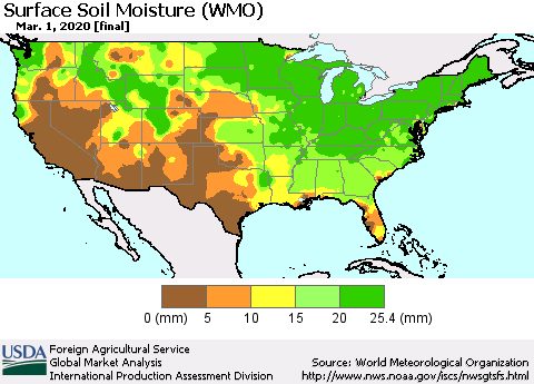 United States Surface Soil Moisture (WMO) Thematic Map For 2/24/2020 - 3/1/2020