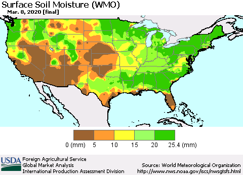 United States Surface Soil Moisture (WMO) Thematic Map For 3/2/2020 - 3/8/2020