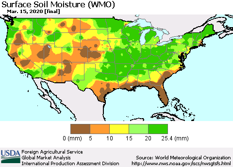 United States Surface Soil Moisture (WMO) Thematic Map For 3/9/2020 - 3/15/2020