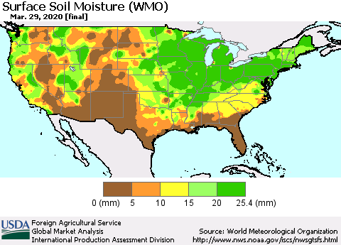 United States Surface Soil Moisture (WMO) Thematic Map For 3/23/2020 - 3/29/2020