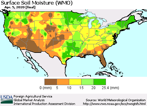 United States Surface Soil Moisture (WMO) Thematic Map For 3/30/2020 - 4/5/2020