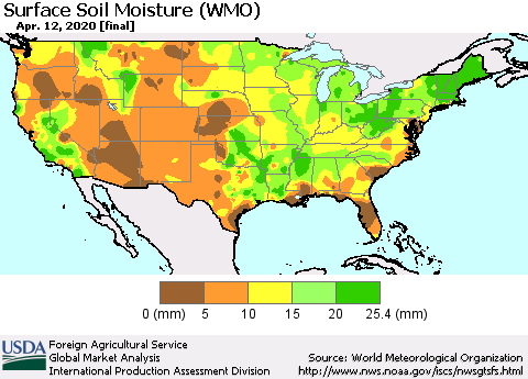 United States Surface Soil Moisture (WMO) Thematic Map For 4/6/2020 - 4/12/2020
