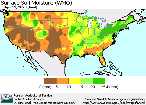 United States Surface Soil Moisture (WMO) Thematic Map For 4/13/2020 - 4/19/2020