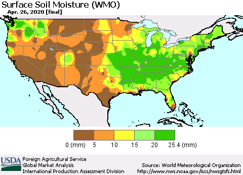 United States Surface Soil Moisture (WMO) Thematic Map For 4/20/2020 - 4/26/2020