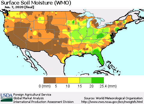 United States Surface Soil Moisture (WMO) Thematic Map For 6/1/2020 - 6/7/2020