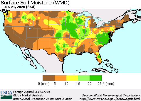 United States Surface Soil Moisture (WMO) Thematic Map For 6/15/2020 - 6/21/2020