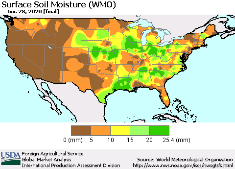 United States Surface Soil Moisture (WMO) Thematic Map For 6/22/2020 - 6/28/2020