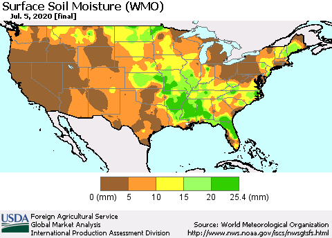 United States Surface Soil Moisture (WMO) Thematic Map For 6/29/2020 - 7/5/2020
