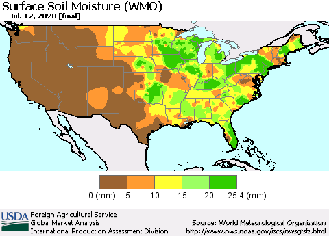 United States Surface Soil Moisture (WMO) Thematic Map For 7/6/2020 - 7/12/2020