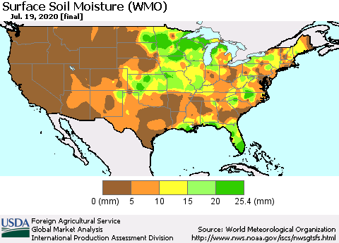 United States Surface Soil Moisture (WMO) Thematic Map For 7/13/2020 - 7/19/2020