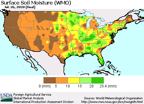 United States Surface Soil Moisture (WMO) Thematic Map For 7/20/2020 - 7/26/2020