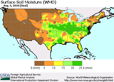 United States Surface Soil Moisture (WMO) Thematic Map For 7/27/2020 - 8/2/2020