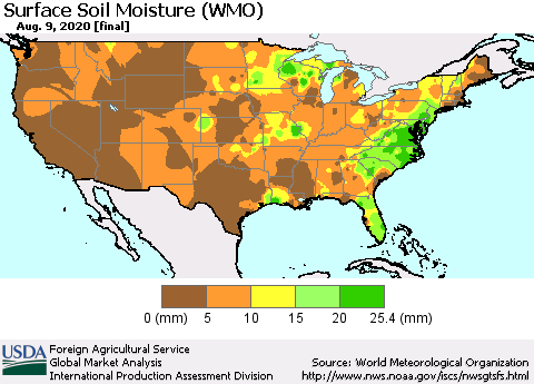 United States Surface Soil Moisture (WMO) Thematic Map For 8/3/2020 - 8/9/2020