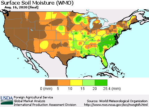 United States Surface Soil Moisture (WMO) Thematic Map For 8/10/2020 - 8/16/2020