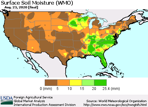 United States Surface Soil Moisture (WMO) Thematic Map For 8/17/2020 - 8/23/2020