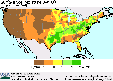 United States Surface Soil Moisture (WMO) Thematic Map For 8/31/2020 - 9/6/2020