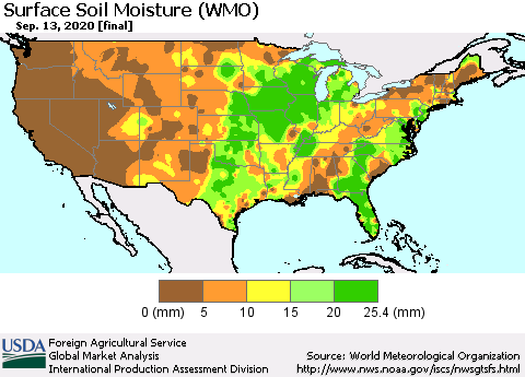 United States Surface Soil Moisture (WMO) Thematic Map For 9/7/2020 - 9/13/2020